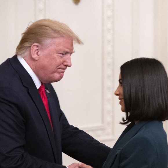 Donald Trump reçoit Kim Kardashian à la Maison Blanche, où elle a défendu le projet "Second Chance Hiring". Washington, DC, le 13 juin 2019.