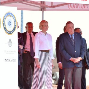 La princesse Charlène de Monaco avec Michel Boéri, président de l'ACM lors du concours Elégance et Automobile à Monte-Carlo 2019 sur la place du palais à Monaco, le 30 juin 2019. © Bruno Bebert/Bestimage