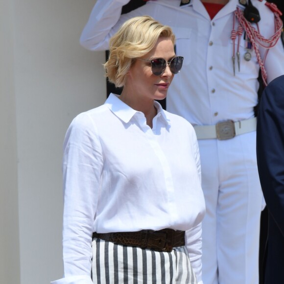 La princesse Charlène de Monaco avec Michel Boéri, président de l'ACM lors du concours Elégance et Automobile à Monte-Carlo 2019 sur la place du palais à Monaco, le 30 juin 2019. © Bruno Bebert/Bestimage