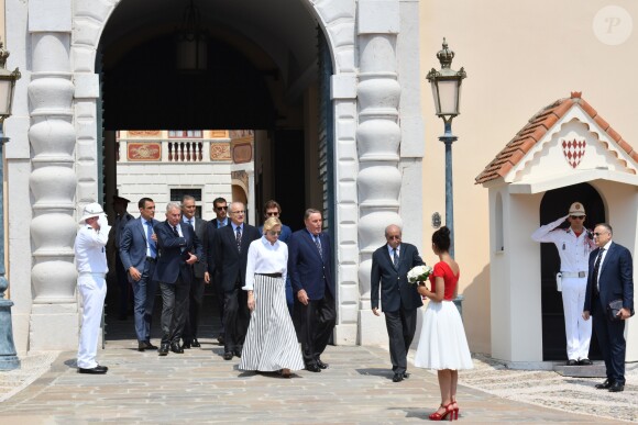 La princesse Charlène de Monaco avec Michel Boéri, président de l'ACM lors du concours Elégance et Automobile à Monte-Carlo 2019 sur la place du palais à Monaco, le 30 juin 2019. © Bruno Bebert/Bestimage