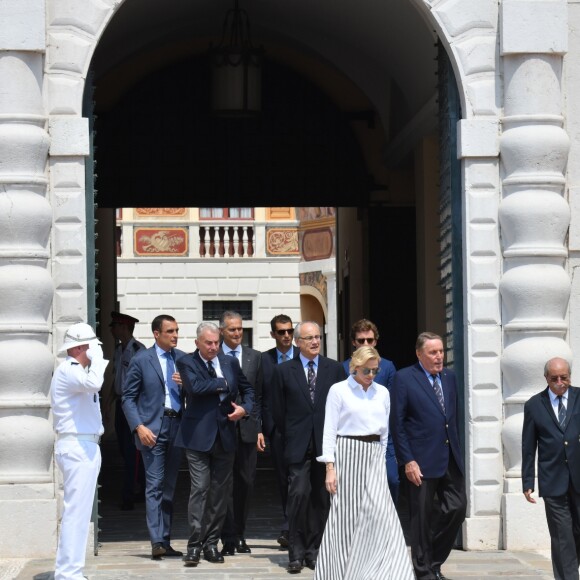 La princesse Charlène de Monaco avec Michel Boéri, président de l'ACM lors du concours Elégance et Automobile à Monte-Carlo 2019 sur la place du palais à Monaco, le 30 juin 2019. © Bruno Bebert/Bestimage