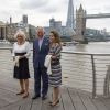 La princesse Haya de Jordanie avec le prince Charles et la duchesse Camilla le 5 septembre 2018 lors de la visite du yacht Maiden après ses travaux de rénovation.