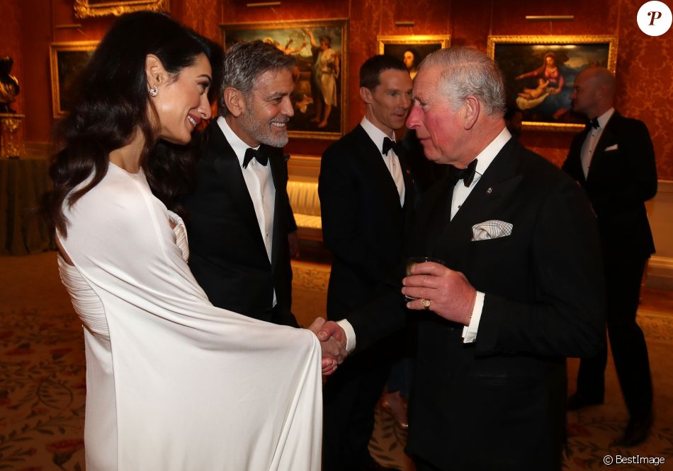 George Clooney et sa femme Amal Clooney avec le prince Charles - Dîner &quot;The Princes Trust&quot; au Buckingham Palace à Londres, le 12 mars 2019.