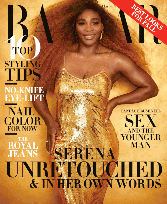 Serena Williams en couverture du magazine Harper's BAZAAR. Numéro d'août 2019. Photo par Alex Lubomirski.