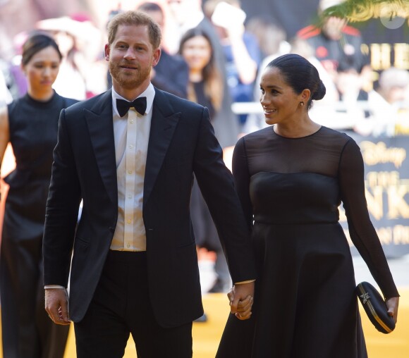 Le prince Harry, duc de Sussex, et Meghan Markle, duchesse de Sussex, à la première du film "Le Roi Lion" au cinéma Odeon Luxe Leicester Square à Londres, le 14 juillet 2019.