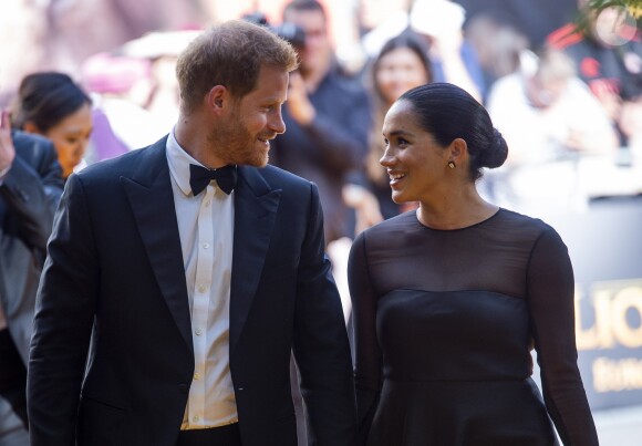 Le prince Harry, duc de Sussex, et Meghan Markle, duchesse de Sussex, à la première du film "Le Roi Lion" au cinéma Odeon Luxe Leicester Square à Londres, le 14 juillet 2019.