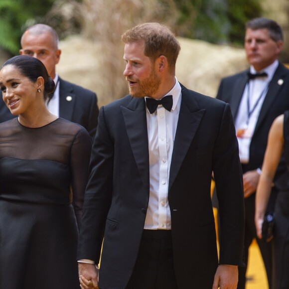 Le prince Harry, duc de Sussex, et Meghan Markle, duchesse de Sussex, à la première du film "Le Roi Lion" au cinéma Odeon Luxe Leicester Square à Londres, le 14 juillet 2019.