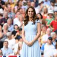 Finale homme du tournoi de Wimbledon "Novak Djokovic - Roger Federer (7/6 - 1/6 - 7/6 - 4/6 - 13/12)" à Londres. Catherine (Kate) Middleton, duchesse de Cambridge, est venue remettre les trophées aux joueurs. Londres, le 14 juillet 2019.