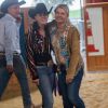 Corinna et Gina Schumacher lors du championnat du monde de reining au CS Ranch, le ranch de la famille Schumacher, à Givrins, en Suisse, le 13 juillet 2019.