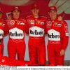 Felipe Massa, Luca Badoer, Michael Schumacher et Rubens Barrichello lors de la présentation de la nouvelle Ferrari en février 2003.