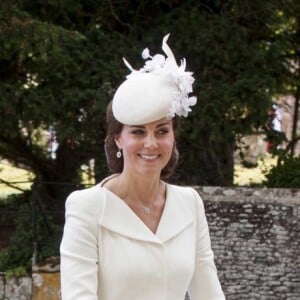 Le prince William, Catherine Kate Middleton, en Alexander McQueen, leur fils George de Cambridge et leur fille Charlotte de Cambridge - Sorties après le baptême de la princesse Charlotte de Cambridge à l'église St. Mary Magdalene à Sandringham, le 5 juillet 2015.