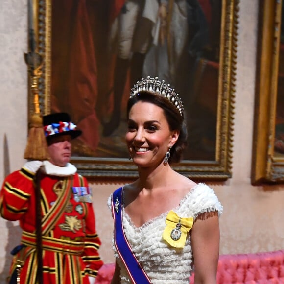 Kate Middleton (en robe Alexander McQueen) et le Secrétaire du Trésor des Etats-Unis, Stephen Mnuchin - Donald Trump reçu par la reine Elisabeth II d'Angleterre lors d'un dîner d'Etat à Buckingham Palace, à Londres. Ce banquet fut organisé dans le cadre d'une visite de trois jours dans la capitale britannique du président américain. Le 3 juin 2019