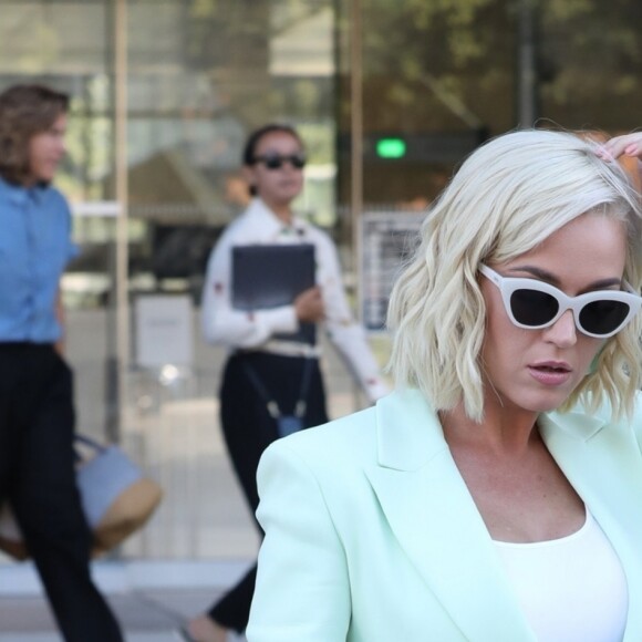 Katy Perry s'est rendue au tribunal pour répondre d'accusations de plagiat, portée par Markus Gray (aka Flame) pour sa chanson "Dark Horse" à Los Angeles, le 18 juillet 2019.