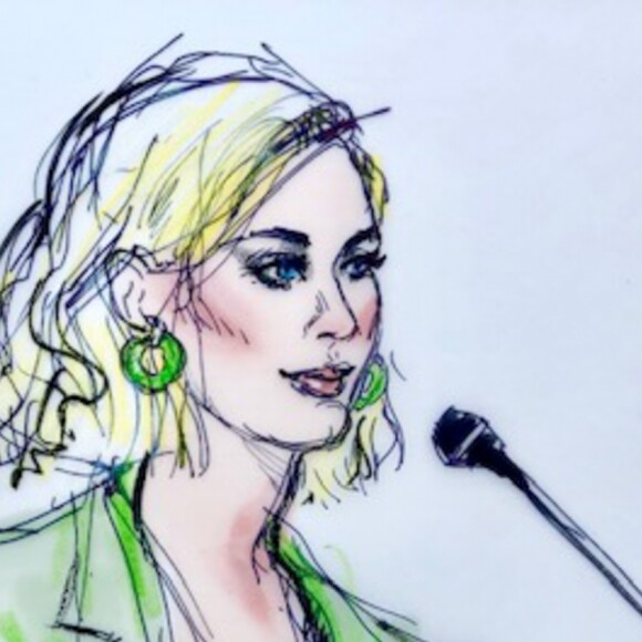 Exclusif - Illustrations de Katy Perry et Marcus Gray (dit "Flame") au tribunal, où Katy répond d'accusations de plagiat. Los Angeles, le 18 juillet 2019.