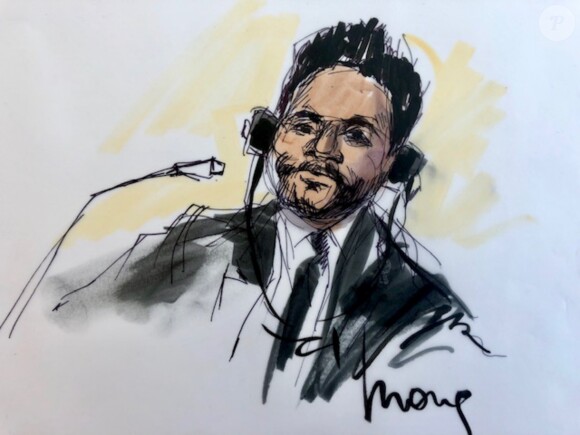 Exclusif - Illustrations de Katy Perry et Marcus Gray (dit "Flame") au tribunal, où Katy répond d'accusations de plagiat. Los Angeles, le 18 juillet 2019.