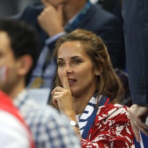 Mélissa Theuriau dans les tribunes du stade de France lors du match de ligue des nations opposant la France à l'Allemagne à Saint-Denis, Seine Saint-Denis, France, le 16 octobre 2018.