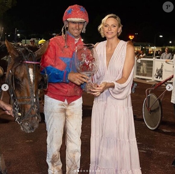 Charlene de Monaco a assisté à la course de trot "Prix Princesse Charlène de Monaco - Charity Race", le 19 juillet 2019 à l'Hippodrome de Cagnes-sur-Mer, avec son fils Jacques de Monaco et son frère Gareth Wittstock.