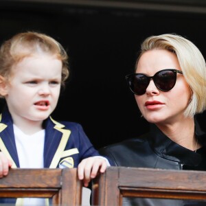 La princesse Charlène de Monaco avec ses enfants le prince Jacques de Monaco, la princesse Gabriella de Monaco lors de la 9ème édition du Tournoi Sainte Dévote de Rugby au Stade Louis II à Monaco, le 11 mai 2019. © Claudia Albuquerque/Bestimage