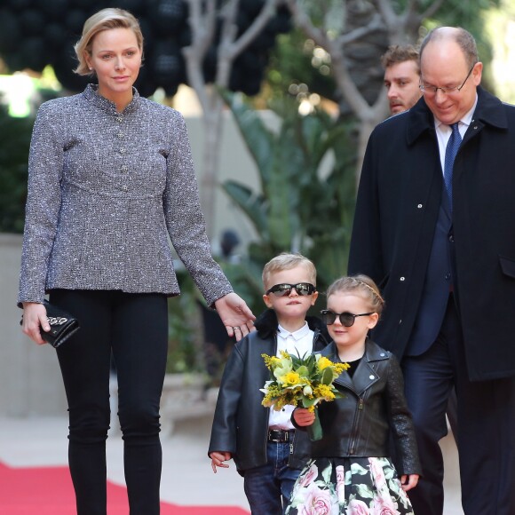 Le Prince Albert II et la princesse Charlène de Monaco avec leurs enfants le prince Jacques de Monaco et la princesse Gabriella de Monaco assistent à l'inauguration du One Monte-Carlo et de la promenade Princesse Charlène. P. Casiraghi et M.Wittstock ont également assisté à l'événement avec JL. Biamonti, D. Lambrecht et I. Harbour. Le One Monte-Carlo est un centre commercial situé au coeur de Monte-Carlo proche du célèbre casino de Monte-Carlo le 22 février, 2019 © Cyril Dodergny / Nice Matin / Bestimage