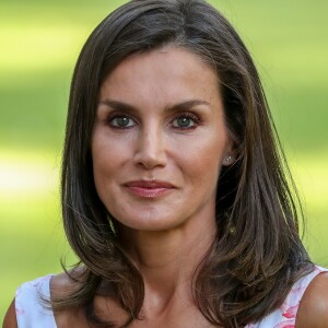 La reine Letizia d'Espagne lors de la rencontre de la famille royale avec la presse pendant ses vacances d'été au Palais de Marivent à Palma de Majorque, le 4 août 2019.