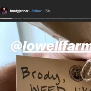 Brody Jenner, gâté par son ex-femme Kaitlynn Carter et son amie Miley Cyrus pour son anniversaire. Instagram story du 21 août 2019.