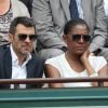 Marie-José Pérec et Sébastien Foucras - People dans les tribunes des Internationaux de France de tennis de Roland Garros à Paris. Le 1er juin 2015.