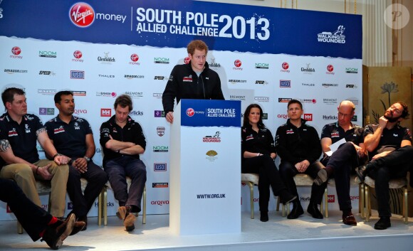 Le prince Harry a donne une conference de presse pour les membres de l'equipe de "Walking With The Wounded South Pole Allied Challenge 2013" a Londres. Le 21 janvier 2014