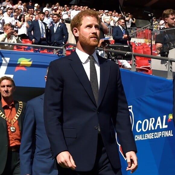 Le prince Harry, duc de Sussex, lors du match de finale de la Rugby League Challenge Cup à Londres le 24 août 2019.