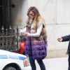 Jennifer Lopez sur le tournage du film Hustlers à New York, le 1er avril 2019