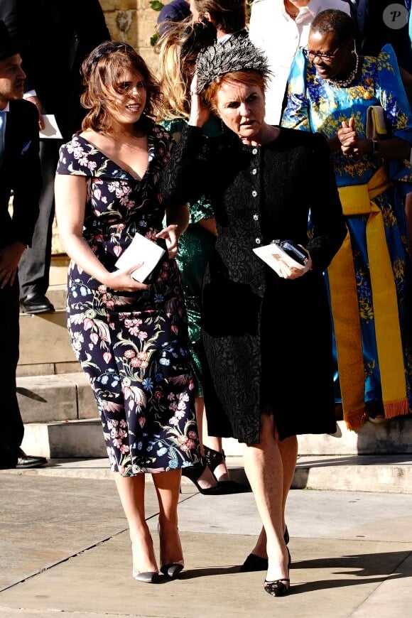 La princesse Eugenie d'York et sa mère Sarah Ferguson au mariage d'Ellie Goulding et Casper Jopling le 31 août 2019 à York.