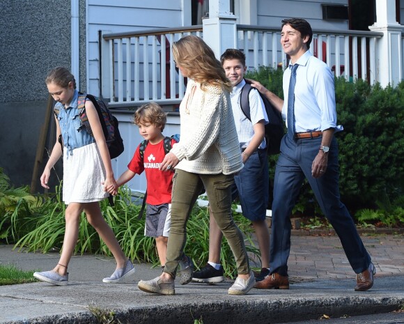 Justin Trudeau avec sa femme Sophie Gregoire et leurs enfants Xavier, Ella Grace et Hadrien à Ottawa, le 11 septembre 2019.