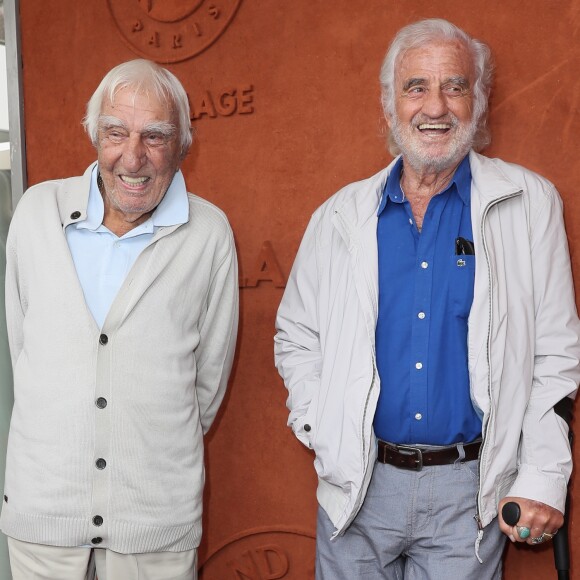 Charles Gérard et Jean-Paul Belmondo au village lors des internationaux de tennis de Roland Garros à Paris le 8 juin 2018. © Cyril Moreau / Bestimage