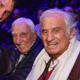 Exclusif - Le boxeur Ahmed El Mousaoui pose avec Charles Gérard et Jean-Paul Belmondo au Palais des Sports de Marseille le 24 mars 2018. © Bruno Bebert/Bestimage