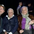 Kad Merad, Charles Gérard et Jean-Paul Belmondo au match de boxe "La Conquête" Acte 4 T.Yoka VS C.Leonet au palais des sports de Paris le 7 avril 2018 (Victoire de T.Yoka au 5 ème round) © Pierre Perusseau / Bestimage
