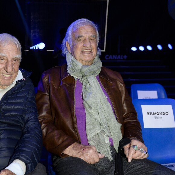 Charles Gérard et Jean-Paul Belmondo au match de boxe "La Conquête" Acte 4 T.Yoka VS C.Leonet au palais des sports de Paris le 7 avril 2018 (Victoire de T.Yoka au 5 ème round) © Pierre Perusseau / Bestimage
