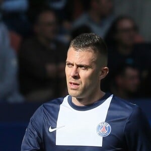 Jérémy Ménez - Emilie Nefnaf (Nef Naf) avec sa fille Maëlla assistent au match de football Psg (3) contre Reims (0) au Parc des Princes à Paris le 5 avril 2014.