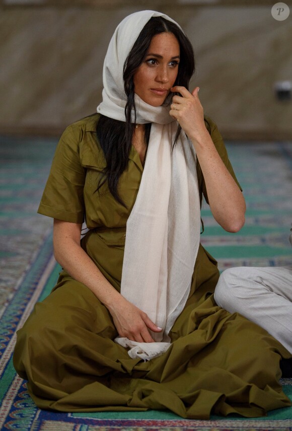 Meghan Markle, duchesse de Sussex, et le prince Harry ont visité la mosquée Auwal, la plus ancienne d'Afrique du Sud, dans le quartier de Bo-Kaap au Cap, le 24 septembre 2019 dans le cadre de leur visite officielle et de l'Heritage Day, un jour férié dans le pays.