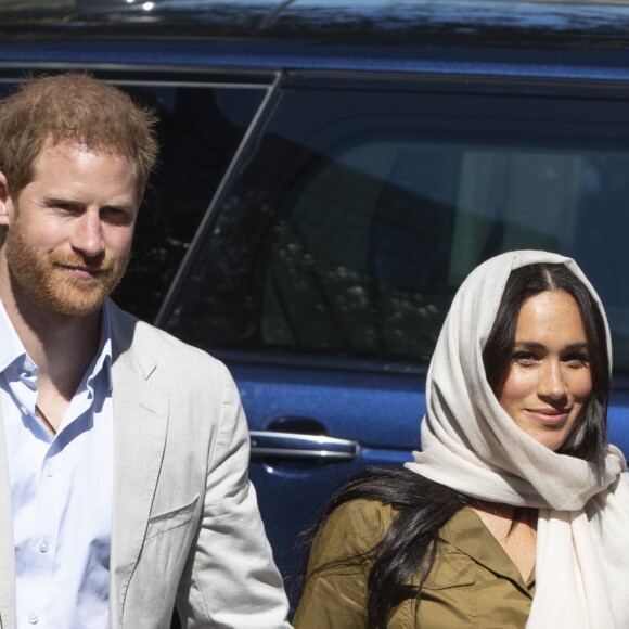 Meghan Markle, duchesse de Sussex, et le prince Harry ont visité la mosquée Auwal, la plus ancienne d'Afrique du Sud, dans le quartier de Bo-Kaap au Cap, le 24 septembre 2019 dans le cadre de leur visite officielle et de l'Heritage Day, un jour férié dans le pays.