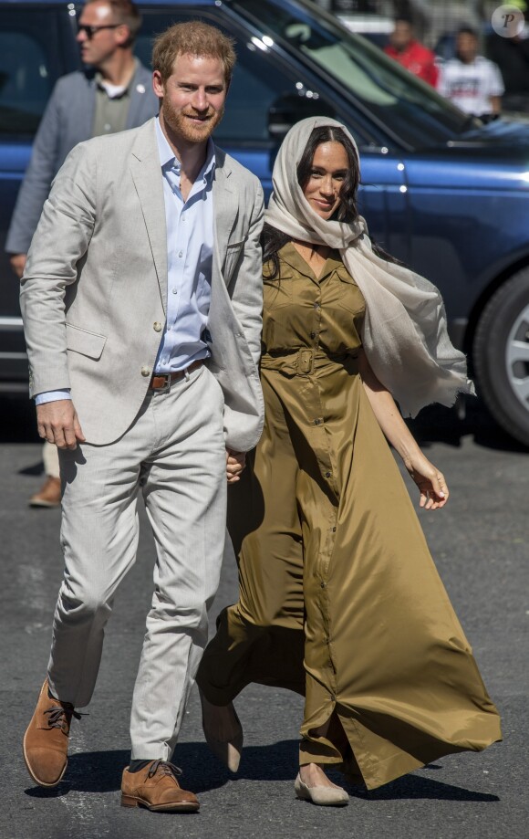 Meghan Markle, duchesse de Sussex, et le prince Harry ont visité la mosquée Auwal, la plus ancienne d'Afrique du Sud, dans le quartier de Bo-Kaap au Cap, le 24 septembre 2019 dans le cadre de leur visite officielle et de l'Heritage Day, un jour férié dans le pays.