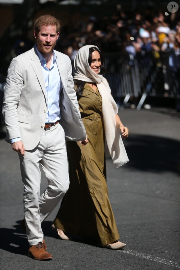 Meghan Markle, duchesse de Sussex, et le prince Harry ont visité la mosquée Auwal, la plus ancienne d'Afrique du Sud, dans le quartier de Bo-Kaap au Cap, le 24 septembre 2019 dans le cadre de leur visite officielle et de l'Heritage Day, un jour férié dans le pays.