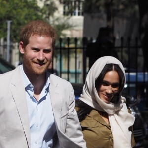 Meghan Markle, duchesse de Sussex, et le prince Harry ont visité la mosquée Auwal, la plus ancienne d'Afrique du Sud, dans le quartier de Bo-Kaap au Cap, le 24 septembre 2019 dans le cadre de leur visite officielle et de l'Heritage Day, un jour férié dans le pays.