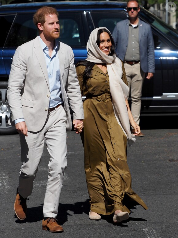 Meghan Markle, duchesse de Sussex, et le prince Harry ont visité la mosquée Auwal, la plus ancienne d'Afrique du Sud, dans le quartier de Bo-Kaap au Cap, le 24 septembre 2019 dans le cadre de leur visite officielle et de l'Heritage Day, un jour férié dans le pays.