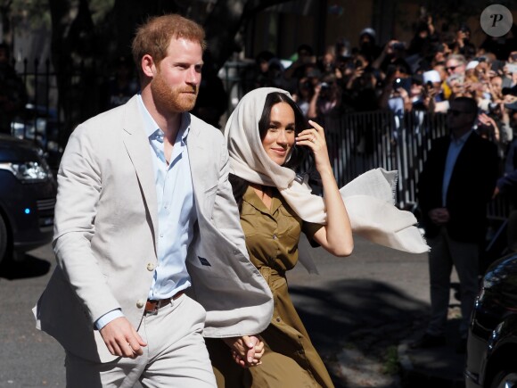 Meghan Markle, duchesse de Sussex, et le prince Harry ont visité la mosquée Auwal, la plus ancienne d'Afrique du Sud, dans le quartier de Bo-Kaap au Cap, le 24 septembre 2019 dans le cadre de leur visite officielle et de l'Heritage Day, un jour férié dans le pays.