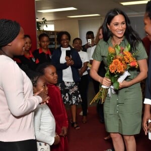 Meghan Markle, duchesse de Sussex, en visite au club "Action Aid" à Johannesburg. Le 1er octobre 2019