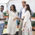 Le prince Harry, duc de Sussex, et Meghan Markle, duchesse de Sussex, rencontrent des jeunes entrepreneurs locaux à Tembisa près de Johannesburg, le 2 octobre 2019, lors de leur dernier jour en Afrique du Sud.