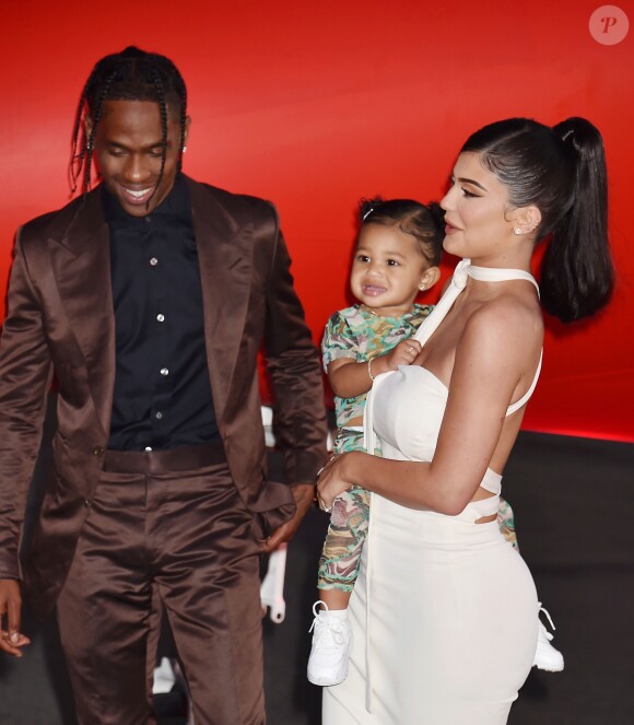 Kylie Jenner, son compagnon Travis Scott et leur fille Stormi Webster - Première du reportage "Travis Scott : Look Mom I Can Fly", le 27 août 2019.