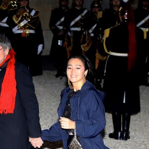Jean-Michel Jarre et sa compagne Gong Li - Dîner d'Etat du président de la République française en l'honneur du président de la République populaire de Chine lors de sa visite d'Etat en France du 24 au 26 mars 2019, au Palais de l'Elysée, à Paris, France, le 25 mars 2019. © Dominique Jacovides/Bestimage
