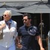 La comédienne danoise Brigitte Nielsen, 56 ans, et son mari Mattia Dessi, main dans la main, quittent le restaurant "Toast" après déjeuner à West Hollywood, le 16 juillet 2019.