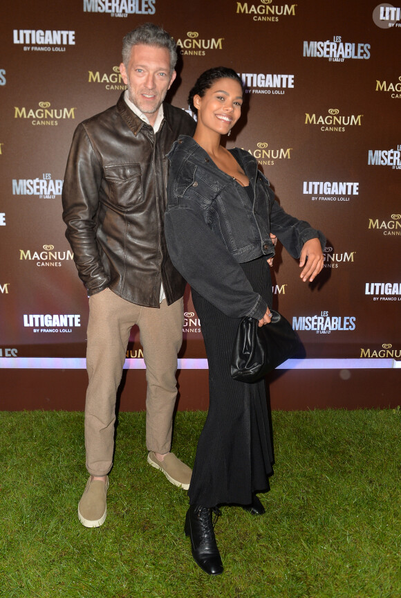 Exclusif - Vincent Cassel et sa femme Tina Kunakey lors de l'after-party Magnum du film "Les Misérables" et du film "Litigante" dans une villa lors du 72ème Festival International du Film de Cannes, France, le 15 mai 2019.
