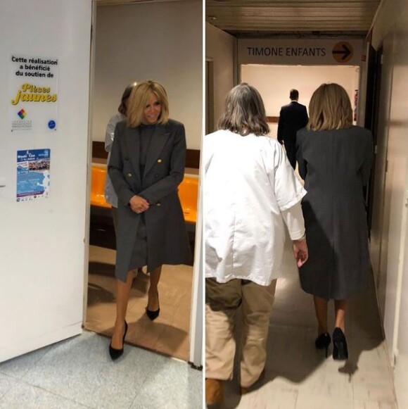 Brigitte Macron visite le service pédiatrique de l'hôpital La Timone, à Marseille, en qualité de présidente de la Fondation Hôpitaux de Paris-Hôpitaux de France. Photo publiée sur Instagram le 23 octobre 2019.